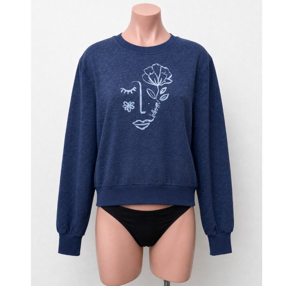 Maeve Navy Blue Visage Graphic Long Sleeve Sweatshirt S - Picture 15 of 15
